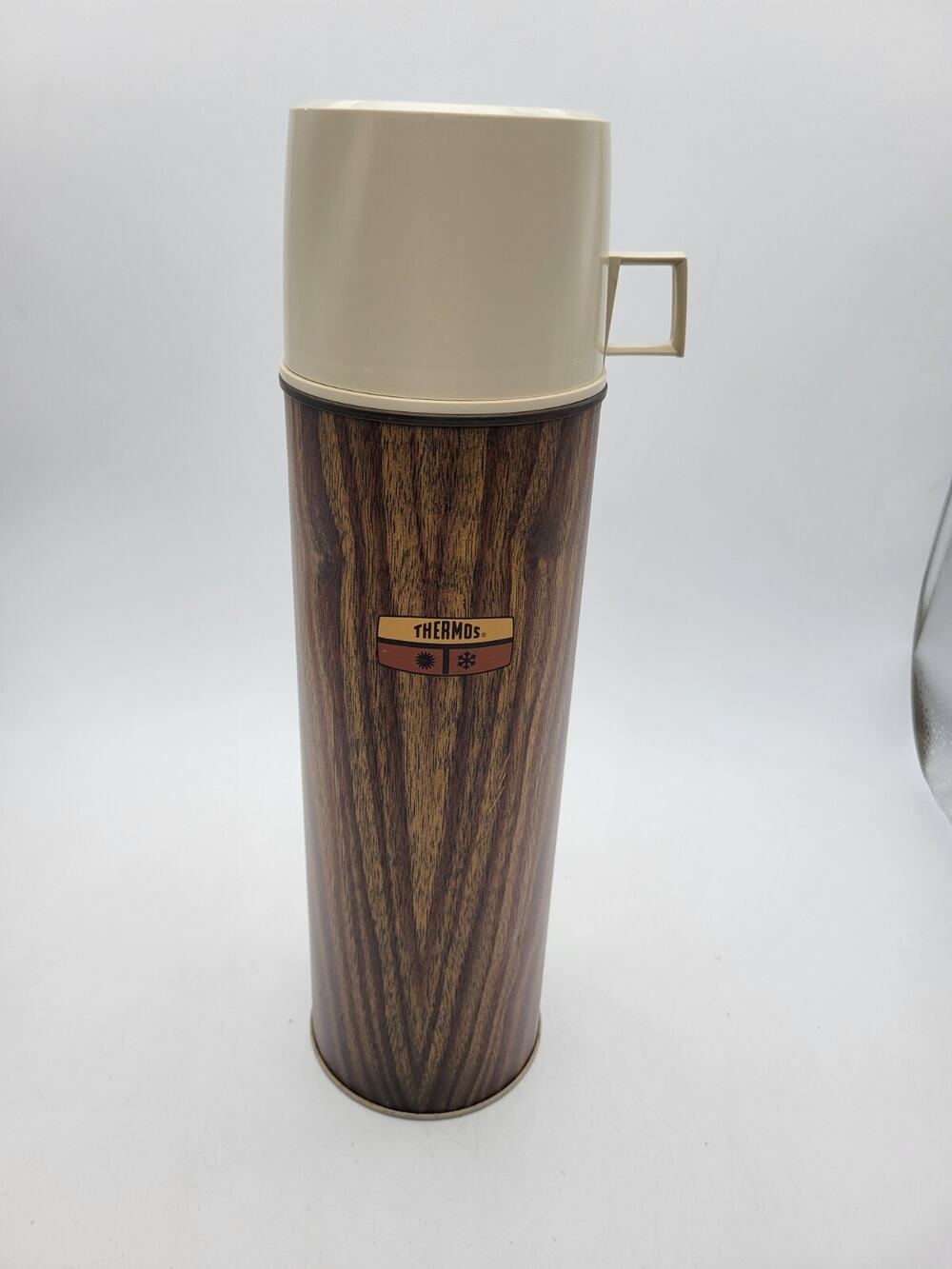 VINTAGE 1970's King-Seeley THERMOS Vacuum Bottle Hot/Cold Faux Wood Grain No Lid